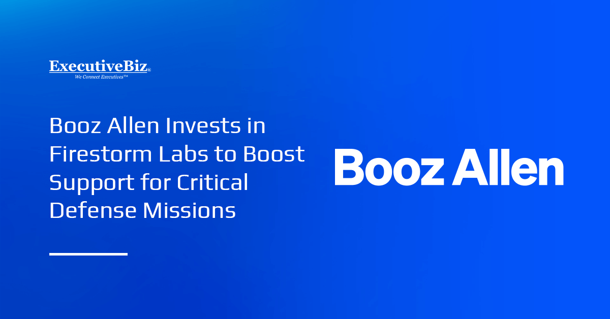Company logo of Booz Allen. Booz Allen Ventures has made a strategic investment in Firestorm Labs.