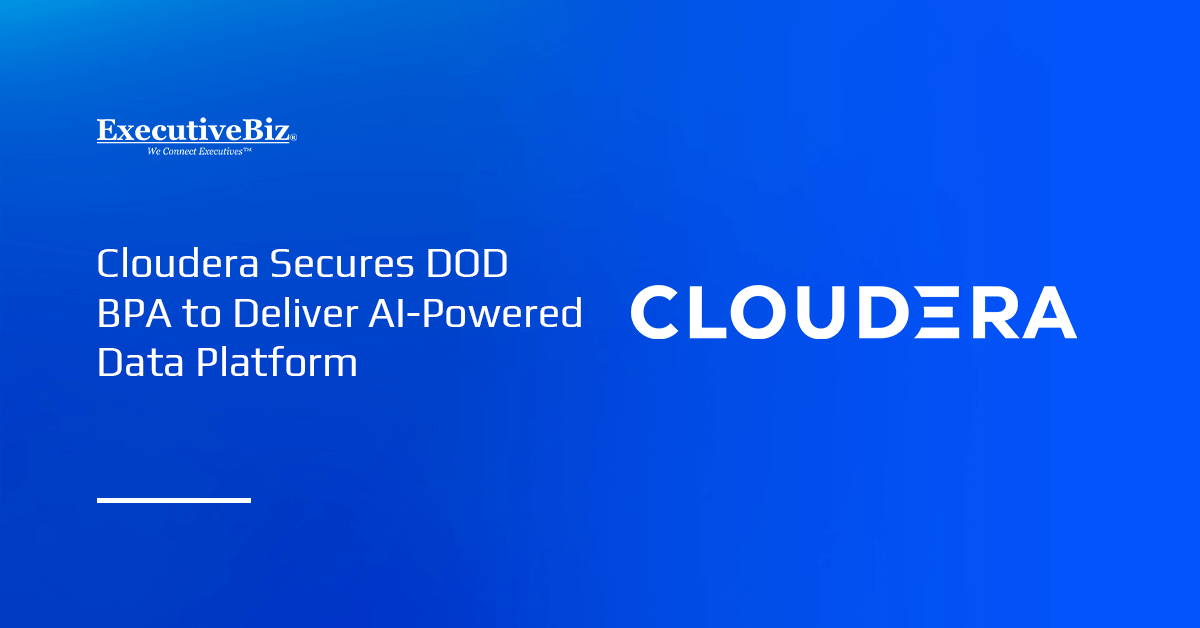 Cloudera logo. Cloudera secured a DOD BPA to provide streamlined access to its cloud anywhere platform.