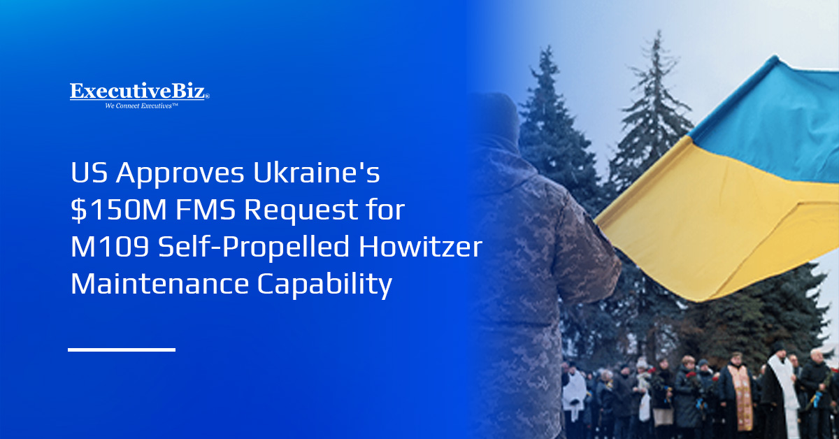 Soldier holding the Ukrainian flag. The US approved Ukraine's M109 Self-Propelled Howitzer Maintenance FMS request.