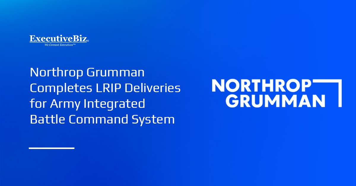 Northrop Grumman logo. Northrop has delivered all major end items under LRIP of the Army Integrated Battle Command System.