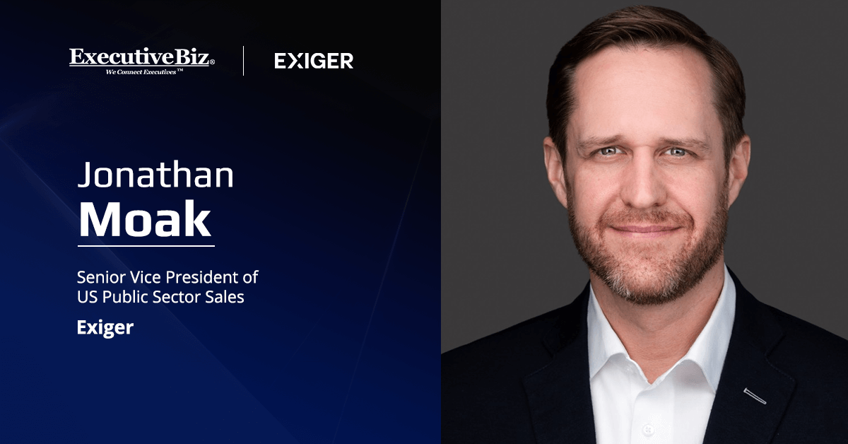 Exiger SVP Jonathan Moak. Jonathan Moak was named senior vice president of the U.S. public sector sales at Exiger.