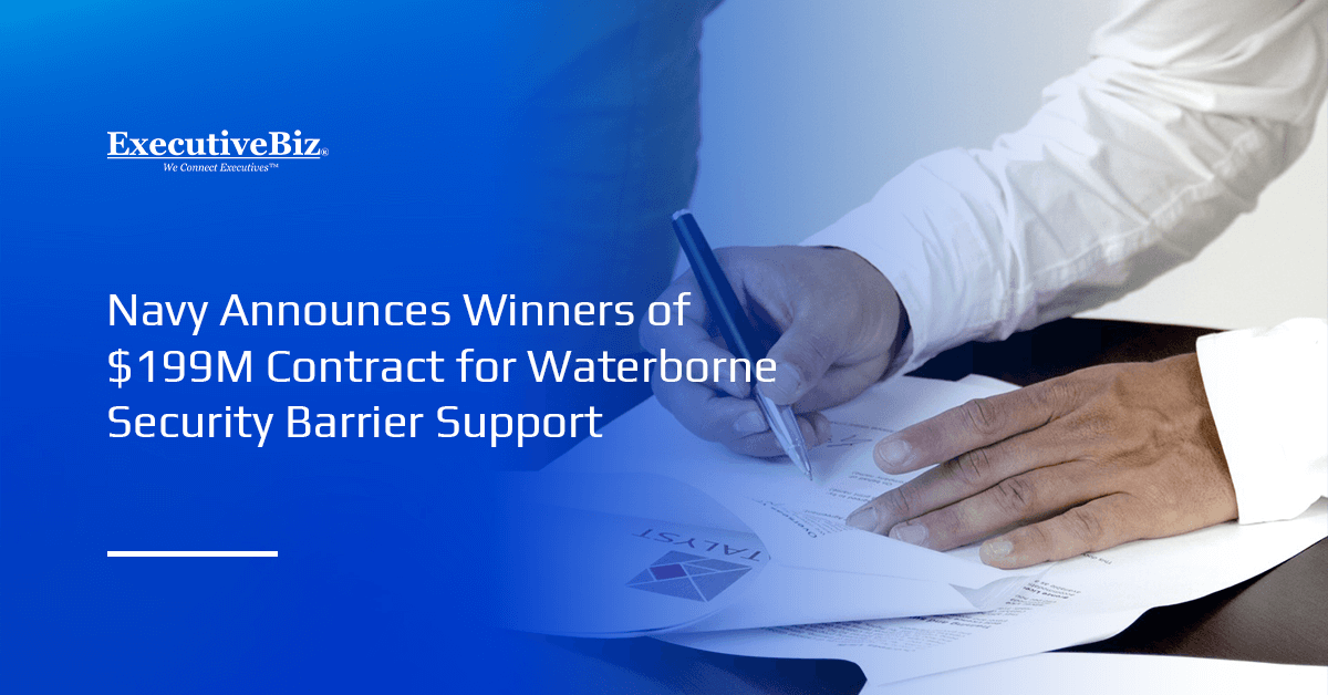 Contract signing. The Navy has awarded four companies spots on a contract to maintain waterborne security barriers.
