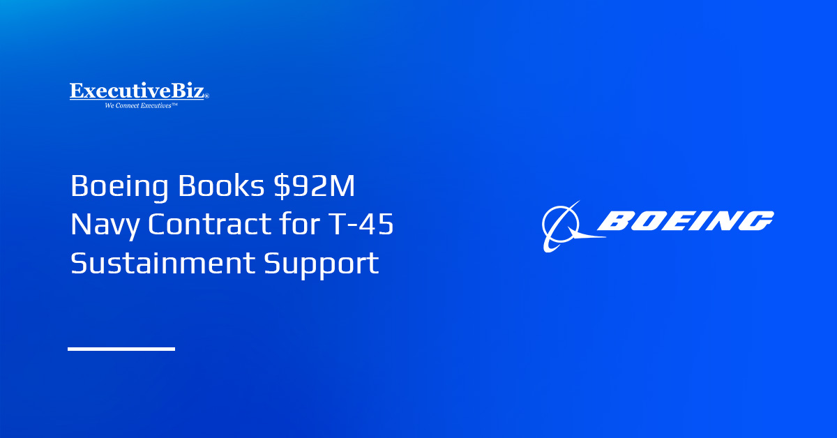 Boeing logo. The U.S. Navy awarded Boeing a $91.8 million contract for life cycle sustainment support on its T-45 aircraft.