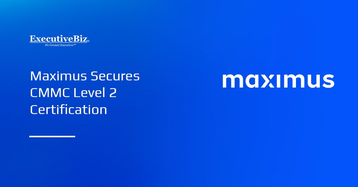 Maximus logo. Maximus achieves CMMC Level 2 certification.