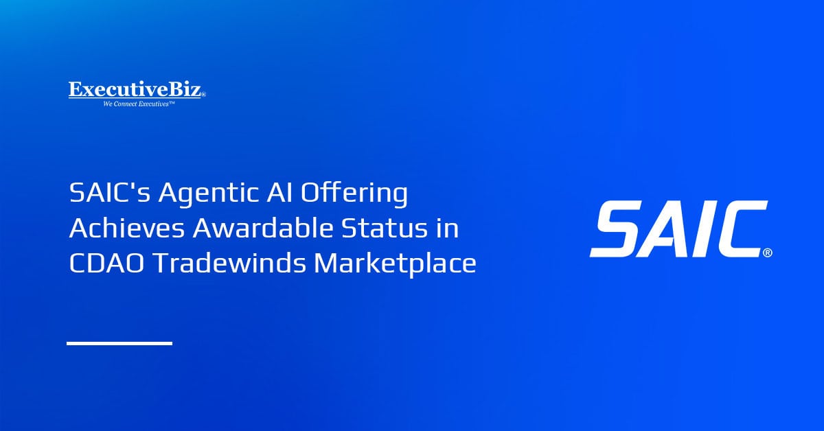 SAIC logo. CDAO designates SAIC's Data and AI Operation X as Awardable in Tradewinds Solutions Marketplace.