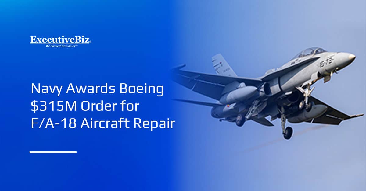 F-18 aircraft in flight. Boeing booked a $315 million Navy order for the repair of F/A-18 aircraft landing gears.
