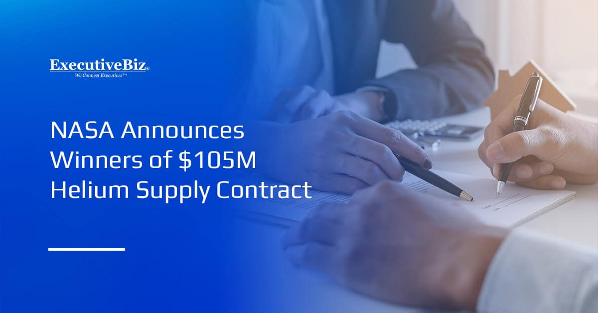 Contract signing symbolizing a contract award. NASA has selected three companies to supply helium products to its centers.
