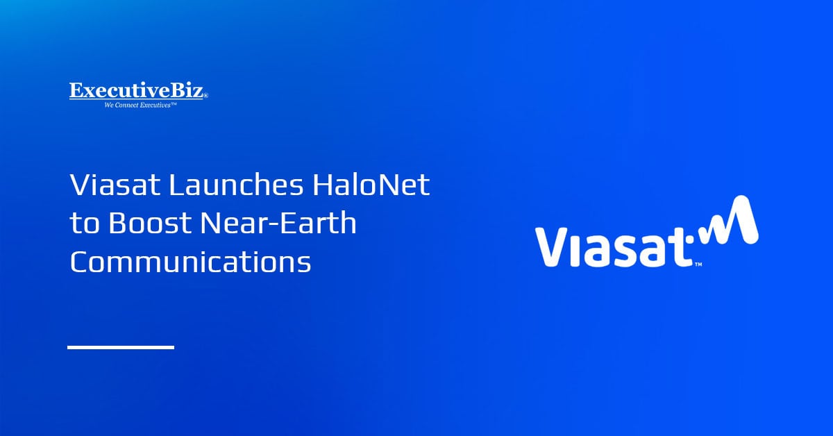 Viasat logo. Viasat unveiled the HaloNet portfolio to enhance near-Earth communications.