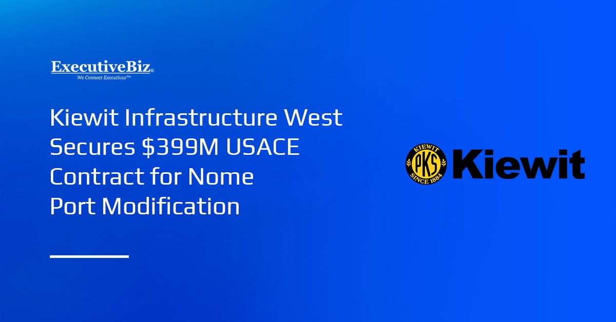 Kiewit logo. Kiewit Infrastructure West will provide construction services under a USACE contract.