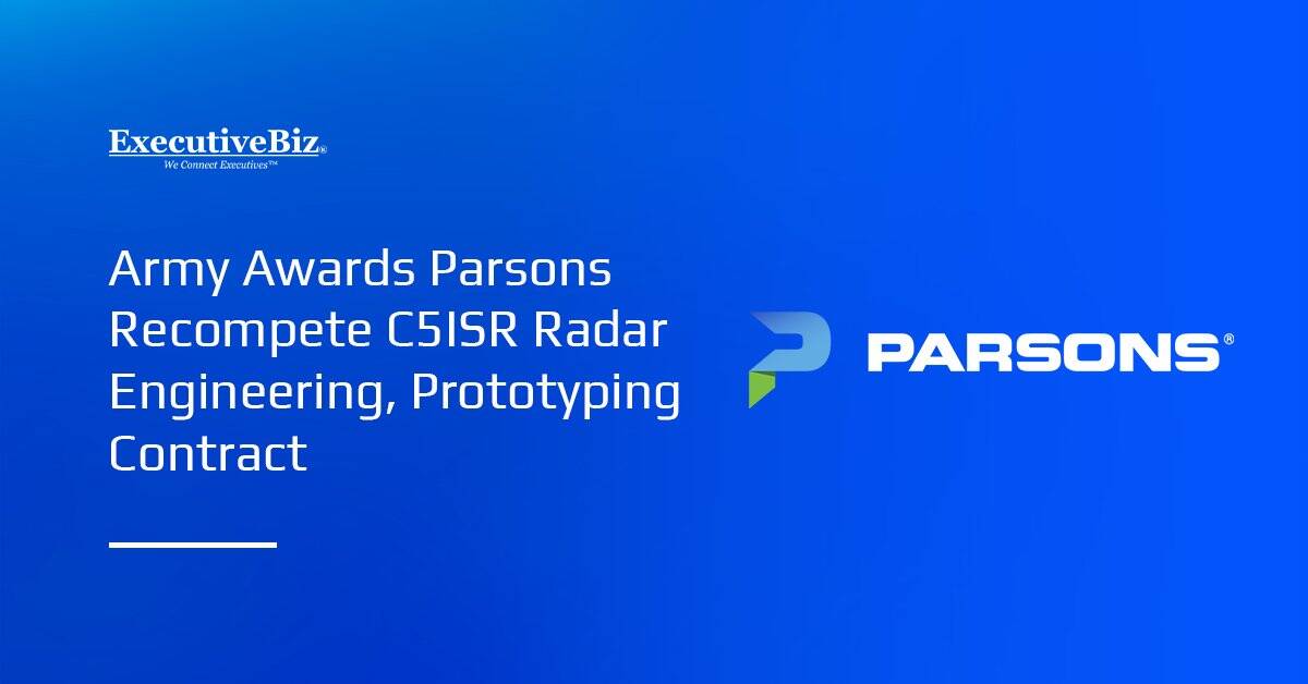 Parsons logo. The US Army awarded Parsons a $30 million recompete C5ISR radar engineering contract.