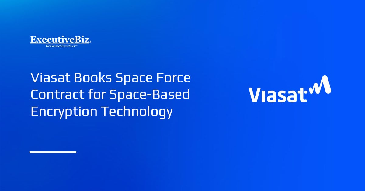 Viasat logo. Viasat has secured a multi-year Space Force contract to build a space-based encryption technology.
