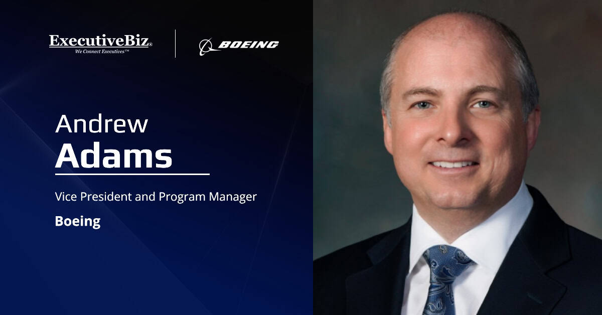 Boeing VP Andrew Adams. Former Lockheed Martin executive Andrew Adams was named vice president and program manager at Boeing.