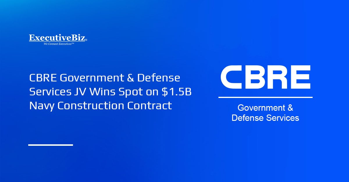 CBRE Government & Defense Services logo. CBRE/JJ UK JV secured a spot on the U.S. Navy’s $1.5 billion MACC.