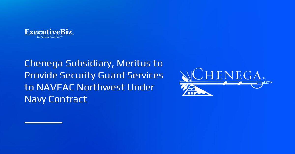 Chenega logo. The Navy awarded CNI and Meritus a contract for security guard services.