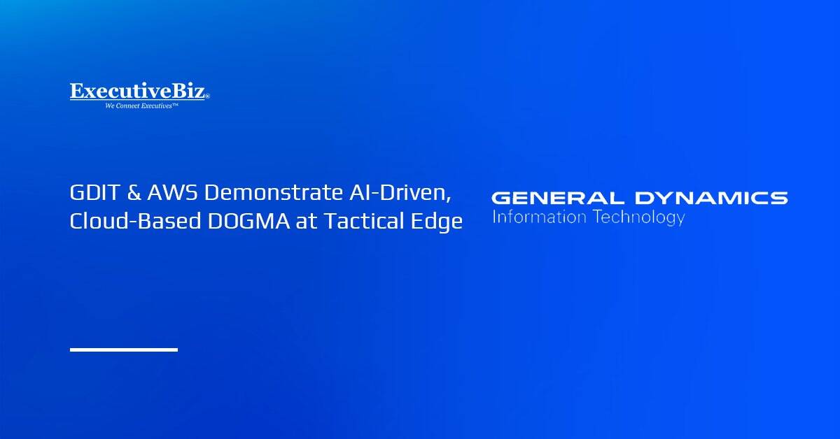 GDIT logo. GDIT and AWS demoed DOGMA, an AI-driven, cloud-based system for real-time connectivity and support at the edge.