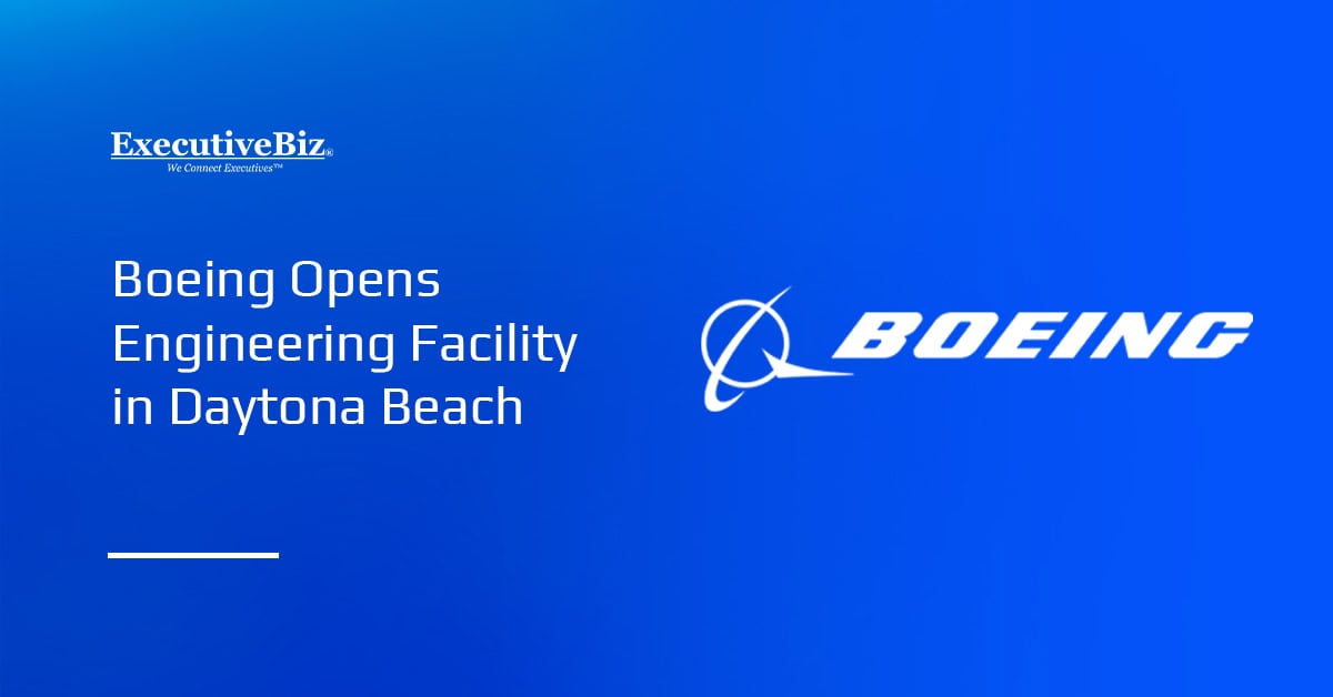 Boeing logo. Boeing opened a new engineering center at the Embry‑Riddle Research Park in Daytona Beach.