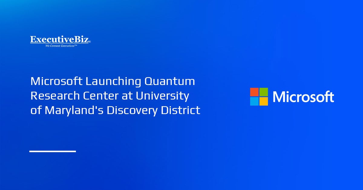 Microsoft logo. Microsoft is opening a new quantum research center at the University of Maryland’s Discovery District.
