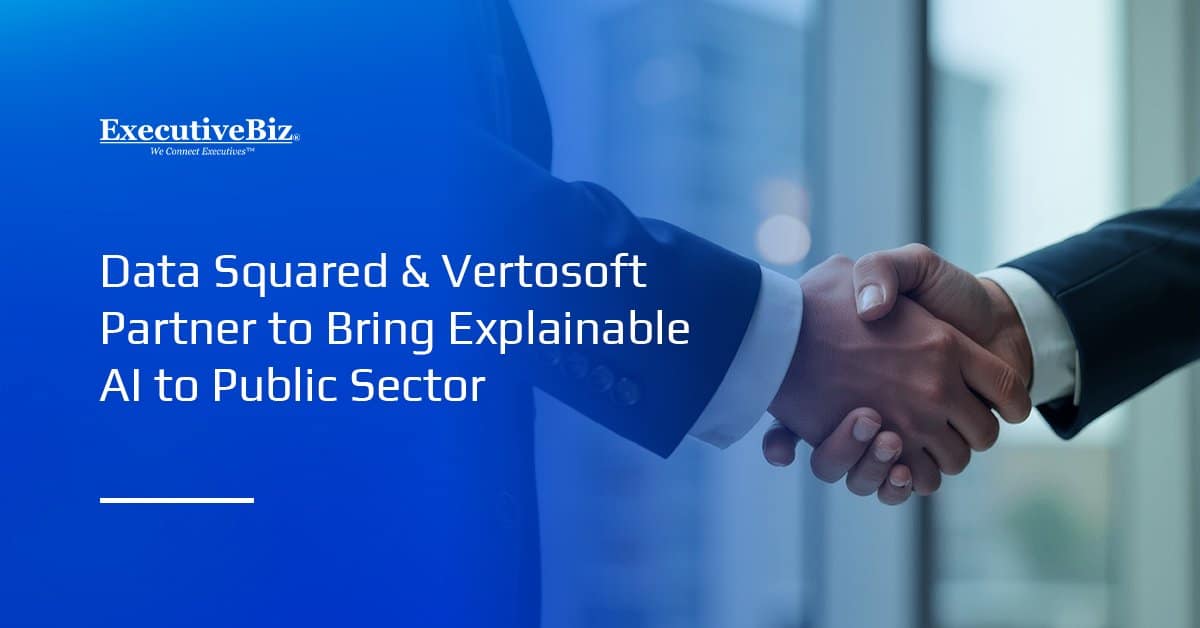 Handshake showing partnership. Data Squared and Vertosoft have partnered to bring explainable AI to the public sector.