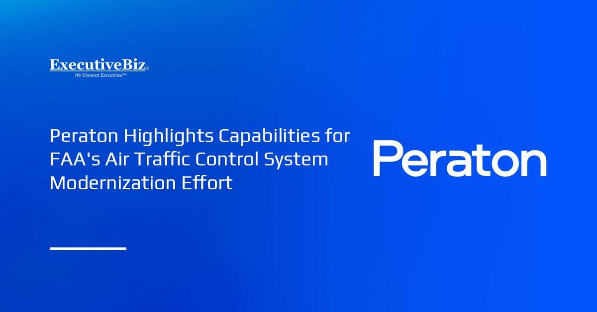 Peraton logo. Peraton is pitching its capabilities to the FAA’s Brand New Air Traffic Control System initiative.