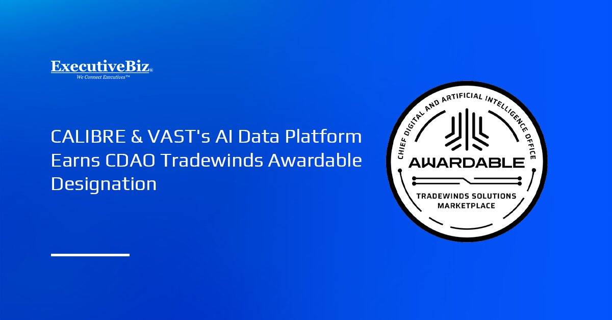CDAO Tradewinds Logo. CALIBRE and VAST Data earned an "Awardable" status for their AI data platform in DOD’s Tradewinds.