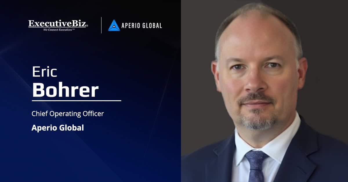 Eric Bohrer headshot. Aperio Global executive's statement on the company's CMMI Level 3 appraisal achievement