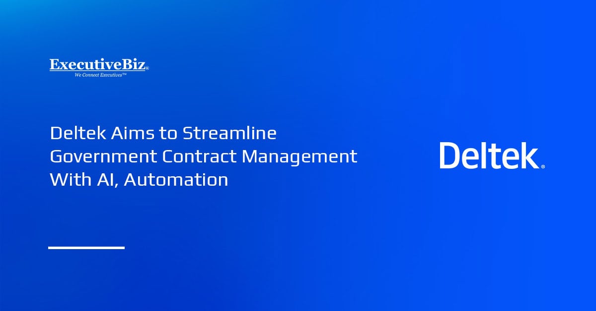 Deltek logo. Deltek is using AI and automation to help contractors streamline contract management.