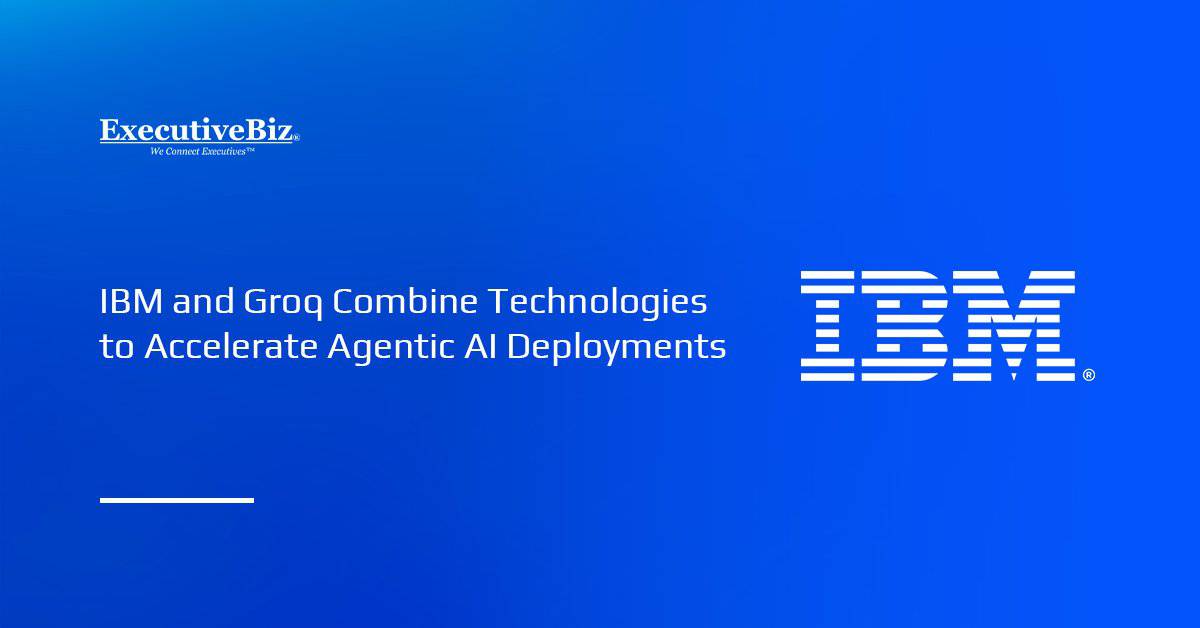 IBM logo. IBM and Groq will combine their AI technologies under a strategic partnership.