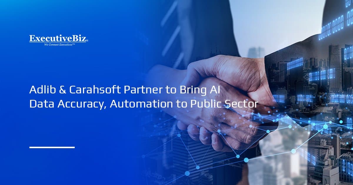 Handshake partnership. Adlib and Carahsoft has partnered to bring AI-enabled data accuracy and automation to public sector.