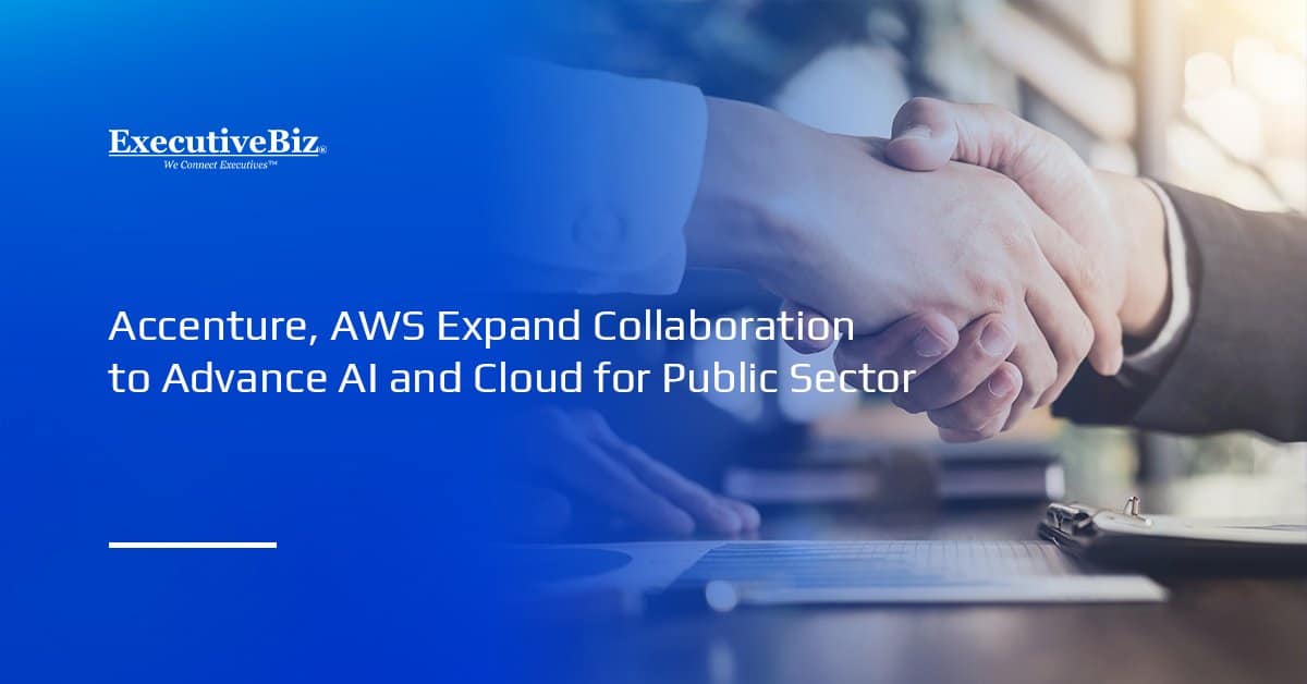 Handshake for partnership. Accenture and AWS have partnered to develop AI and cloud technologies for the public sector.