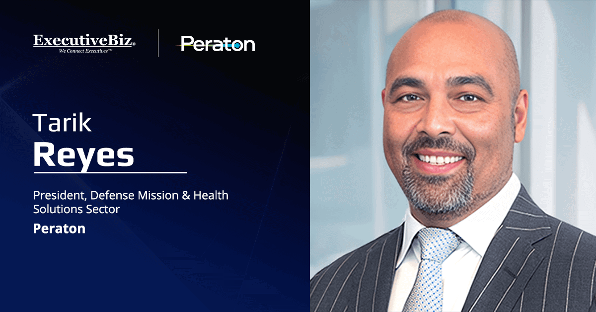 Tarik Reyes headshot. Peraton executive amplified US Air Force contract to support aircraft testing systems