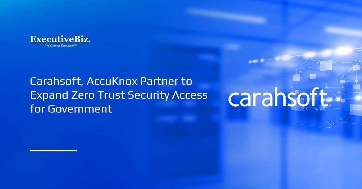 Carahsoft logo. Carahsoft has partnered with AccuKnox to deliver its zero trust security platform to the public sector.