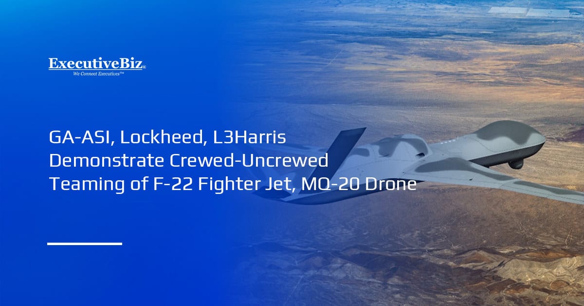 GA-ASI, Lockheed, L3Harris Demonstrate Crewed-Uncrewed Teaming of F-22 Fighter Jet, MQ-20 Drone An MQ-20 in flight. GA-ASI conducted a test flight of its MQ-20 Avenger unmanned aircraft
