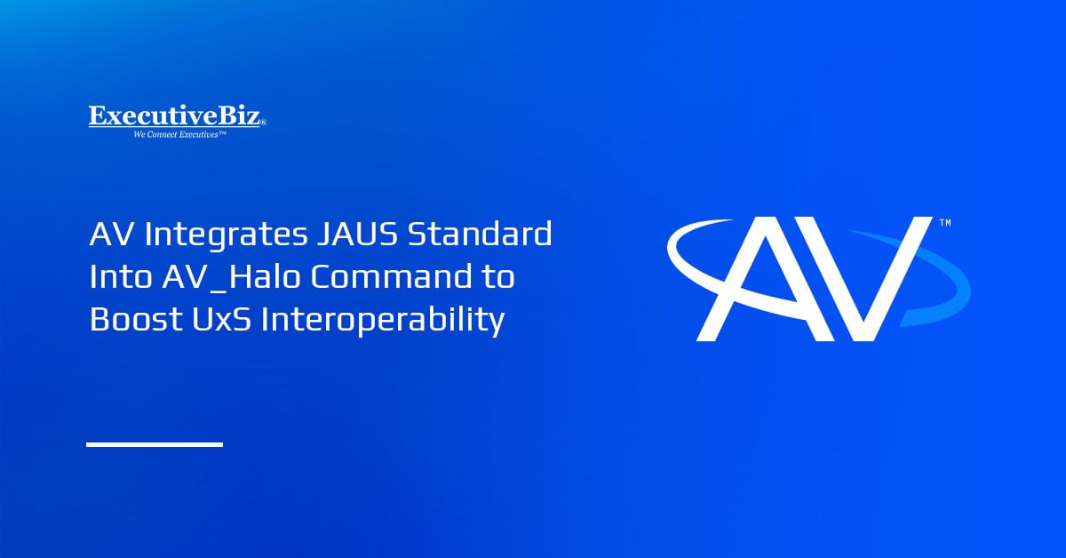 AeroVironment logo. AV integrates the JAUS standard into AV_Halo Command to boost UxS interoperability and control.