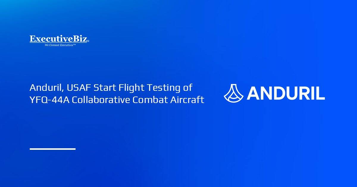 Anduril logo. Anduril and the U.S. Air Force have started flight testing the YFQ-44A Collaborative Combat Aircraft.