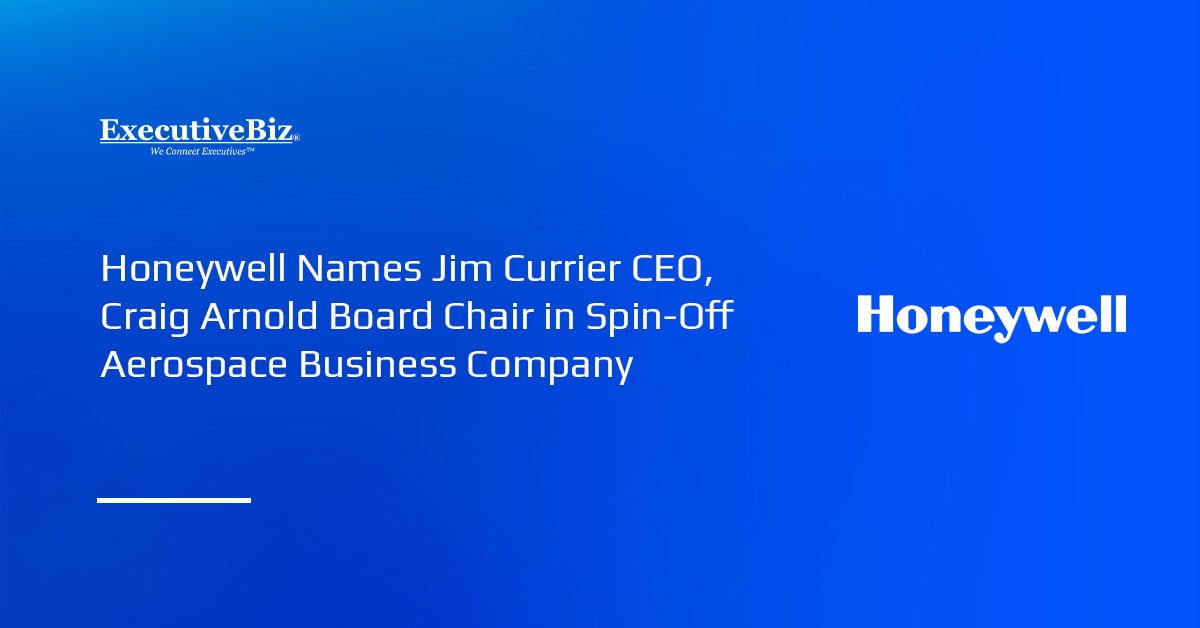 Honeywell logo. The conglomerate named Jim Currier as CEO, with Craig Arnold as board chair, of Honeywell Aerospace