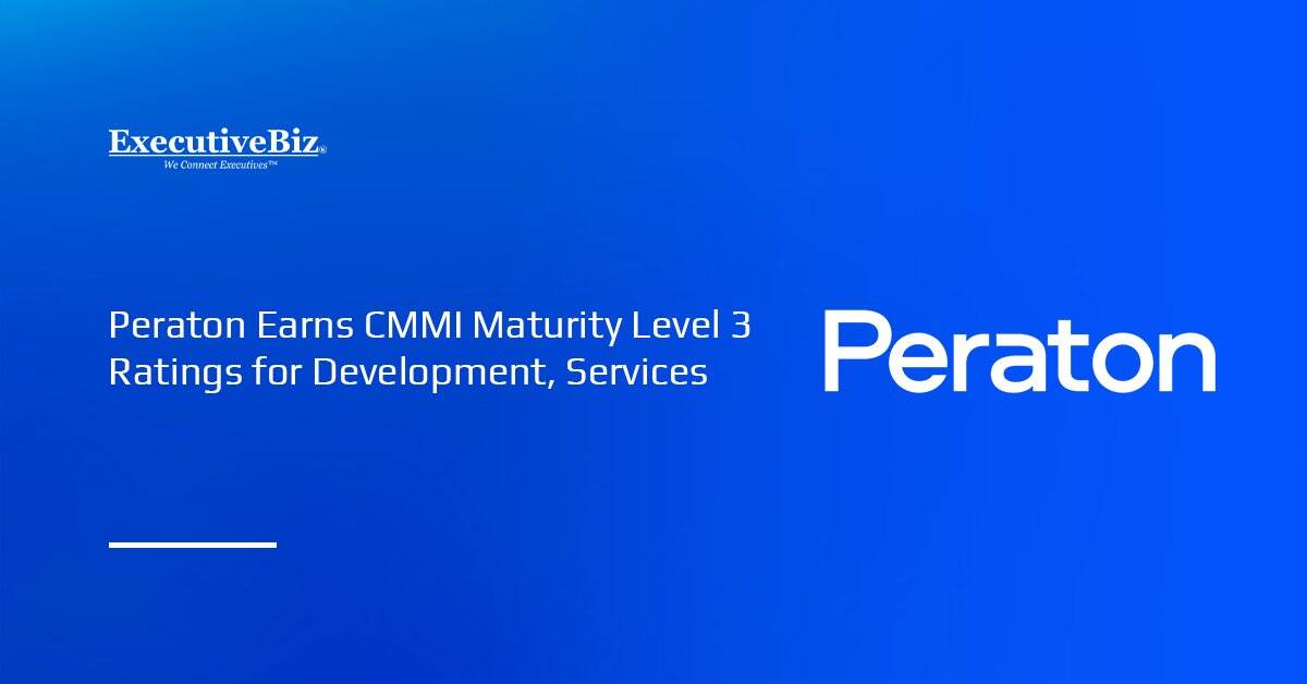 Peraton logo. Peraton has earned CMMI Level 3 ratings for development and services.
