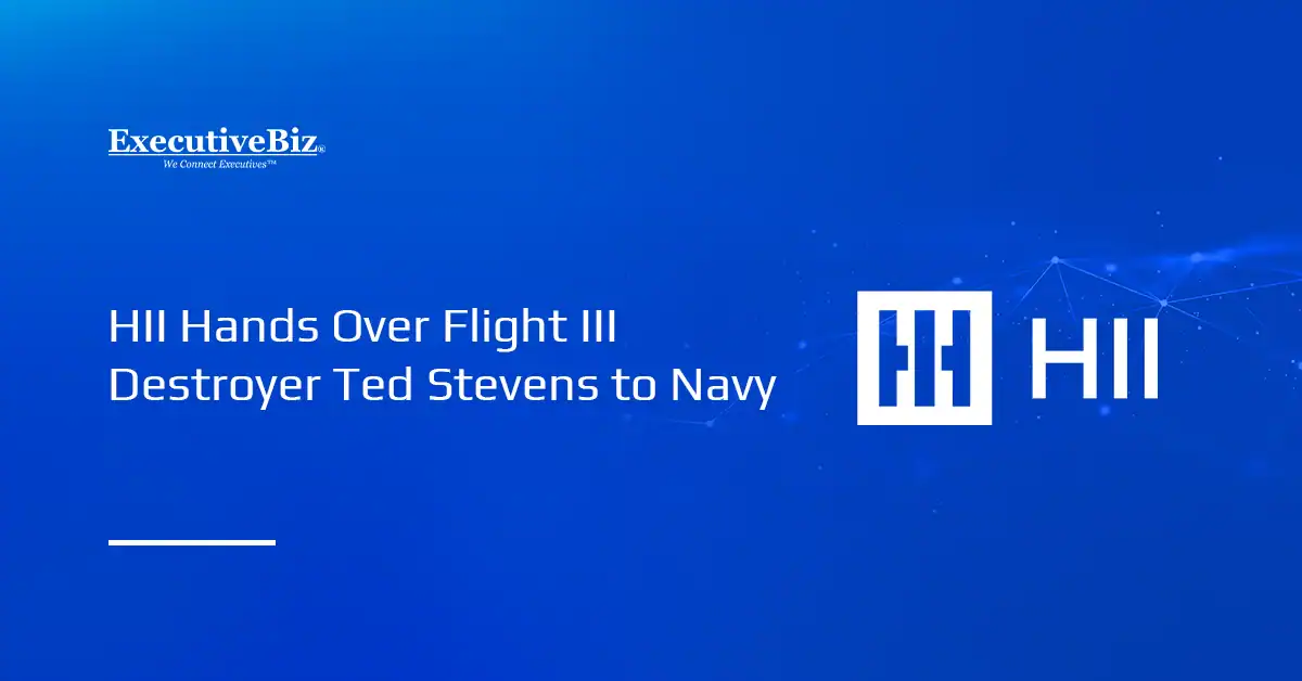 HII logo. HII Ingalls Shipbuilding has delivered USS Ted Stevens to the Navy.