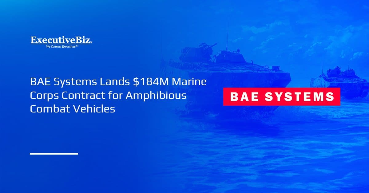 BAE Systems logo. BAE Systems secured a contract modification from the Marine Corps for ACV deliveries.