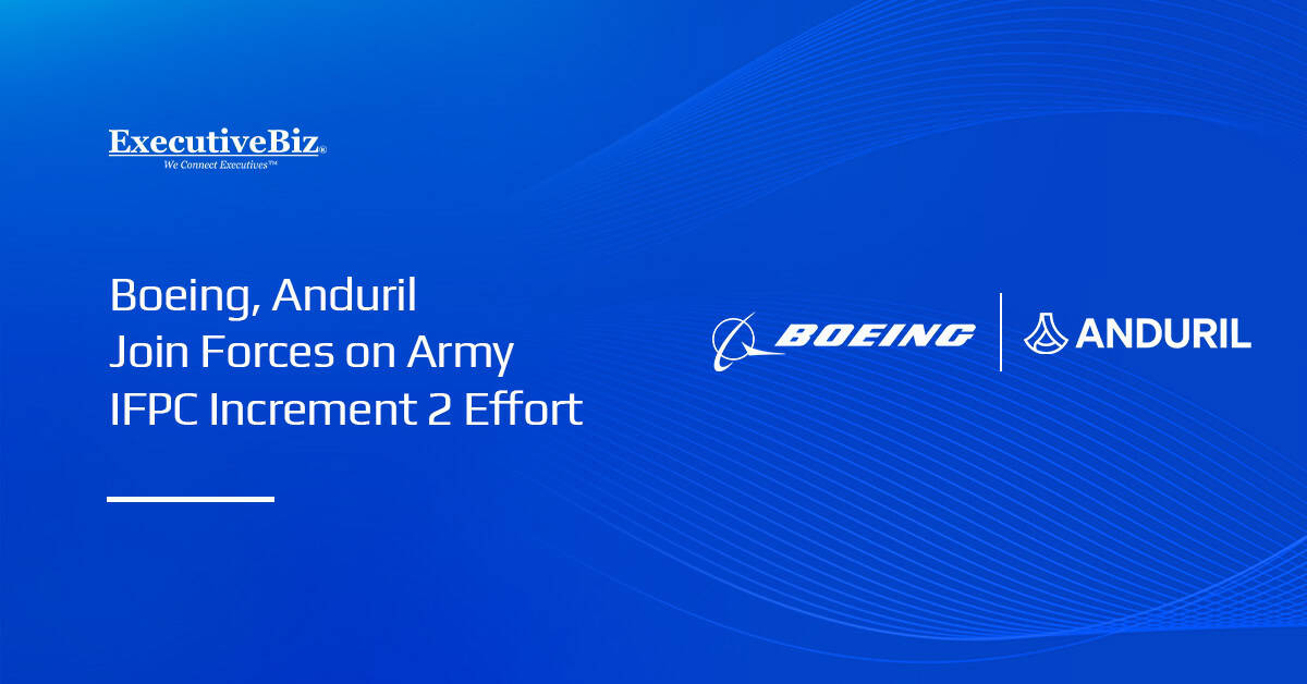 Logos of Boeing and Anduril. Boeing and Anduril are working together on the Army's IFPC program