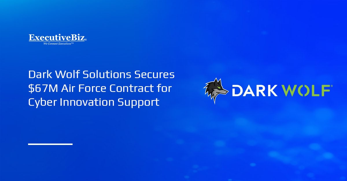 Dark Wolf Solutions logo. The U.S. Air Force awarded Dark Wolf Solutions a contract for cyberspace innovation support.