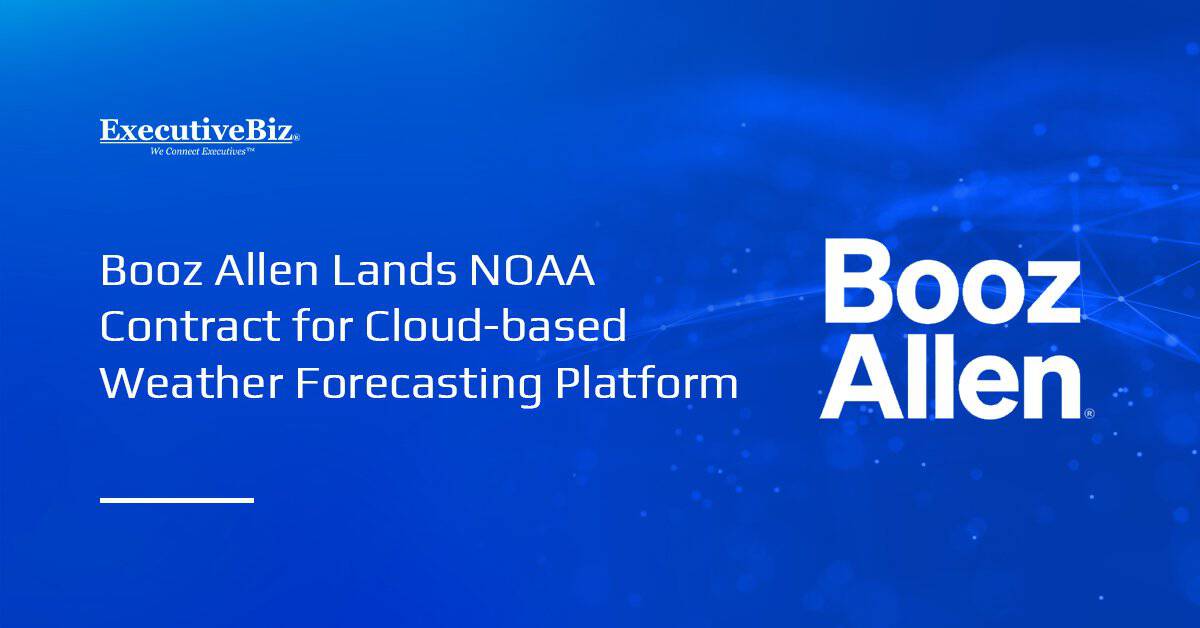Booz Allen Hamilton logo. NOAA National Weather Service selected Booz Allen Hamilton to develop a cloud-based data platform.