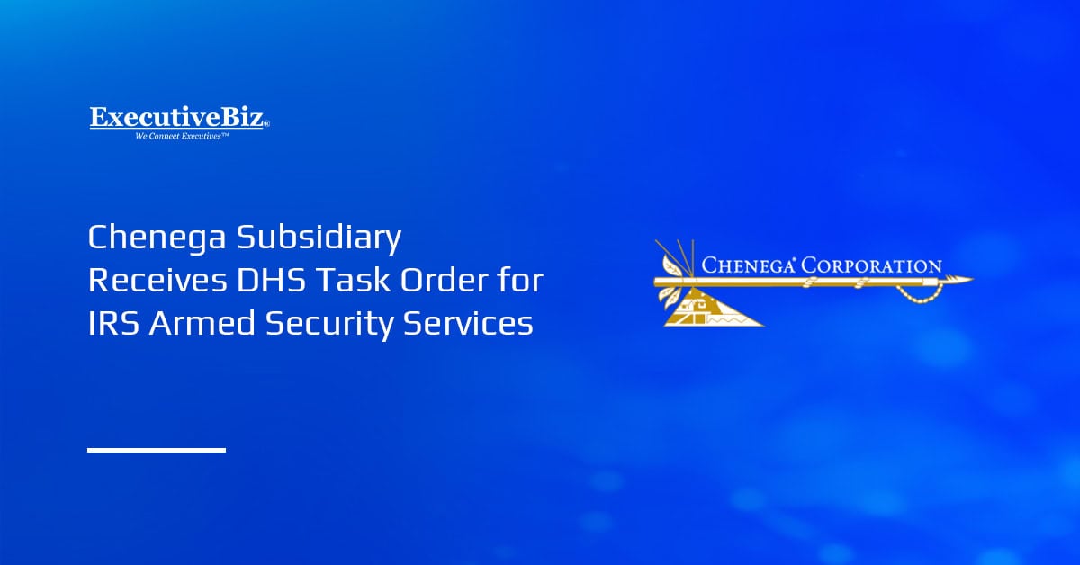 Chenega logo. Chenega Naswik International secured a DHS task order for armed protective security support.