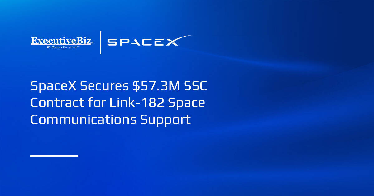 SpaceX logo. The Space Systems Command awarded SpaceX a contract for Link-182 space-to-space communications system support.