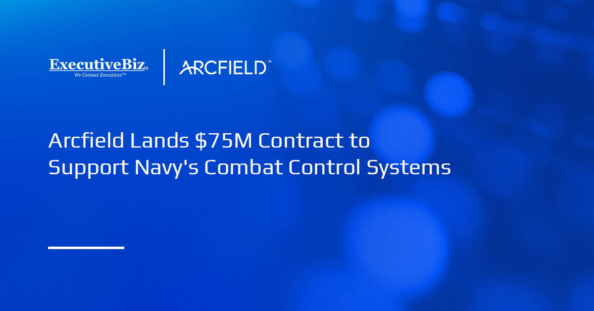 Arcfield logo. Arcfield received a follow-on contract from the Navy
