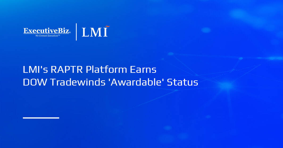 LMI logo. LMI’s RAPTR modeling, simulation and analysis platform has earned “Awardable” status on DOW CDAO’s Tradewinds.