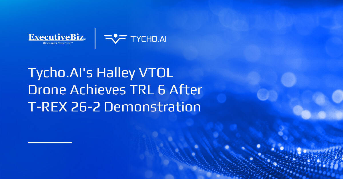 Tycho.AI logo. Tycho.AI has demonstrated its Halley Group 1 vertical take-off and landing uncrewed aerial system.