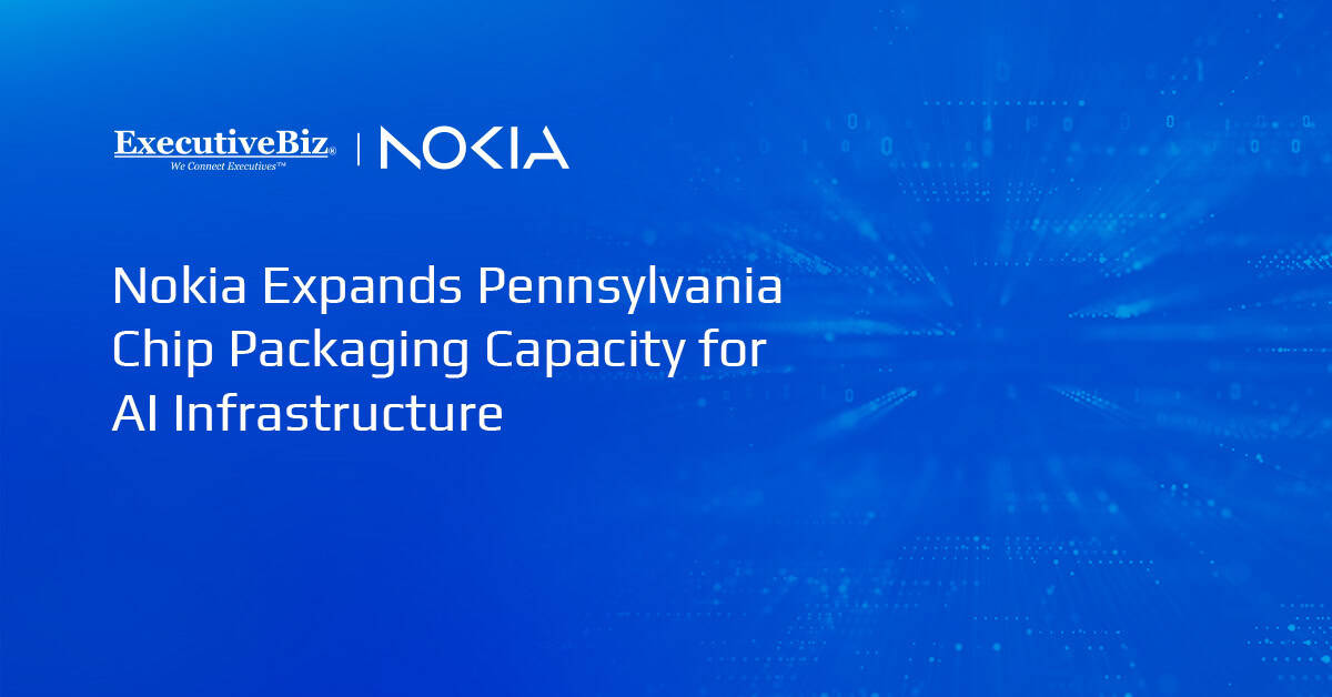 Nokia logo. Nokia is expanding its advanced test and packaging operations in Pennsylvania to support AI infrastructure.