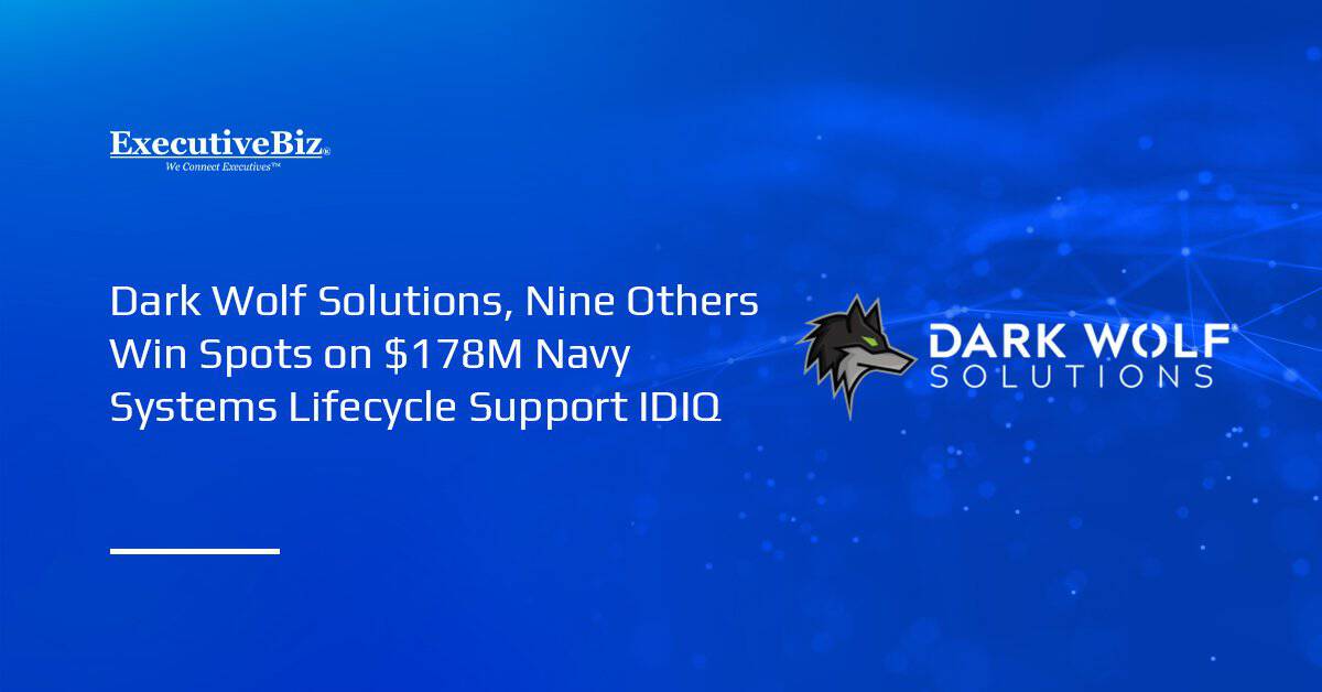 Dark Wolf Solutions logo. The company has secured a position on a NIWC Pacific systems lifecycle support contract.