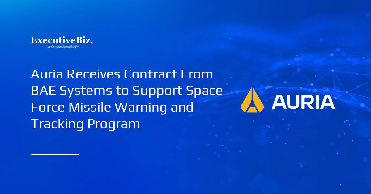 Auria logo. The company was enlisted by BAE Systems to contribute to the MEO Epoch 2 RMWT Program.