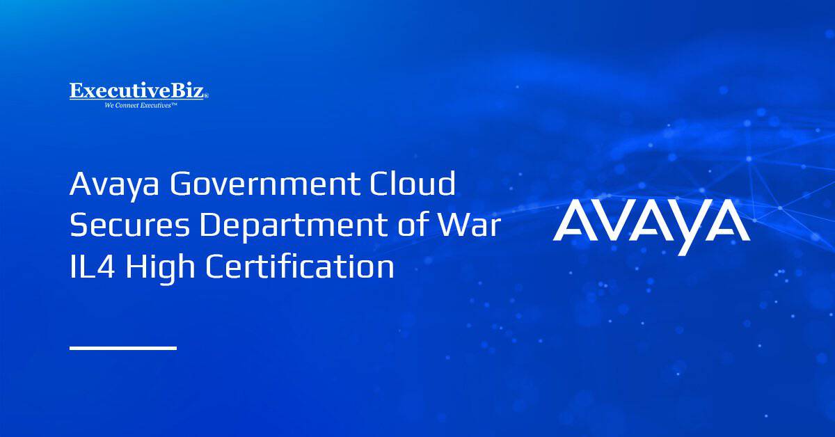 Avaya logo. The company's government cloud offering has received Department of War Impact Level 4 High certification.